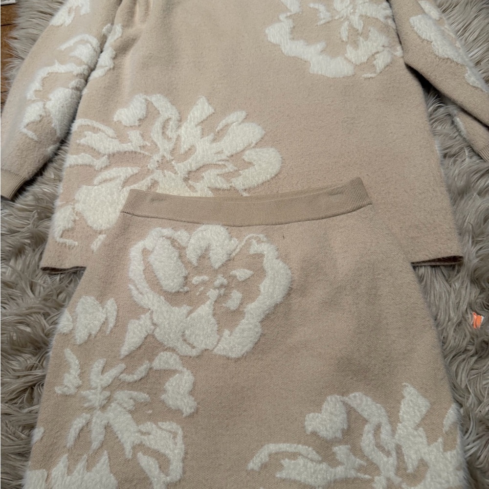 Anthropologie Beige and Cream Floral Skirt Set
